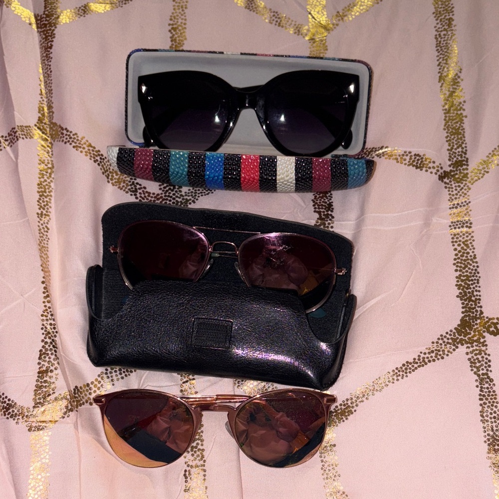 Stylish Women's Sunglasses Set - Black, Pink, Gold + cases